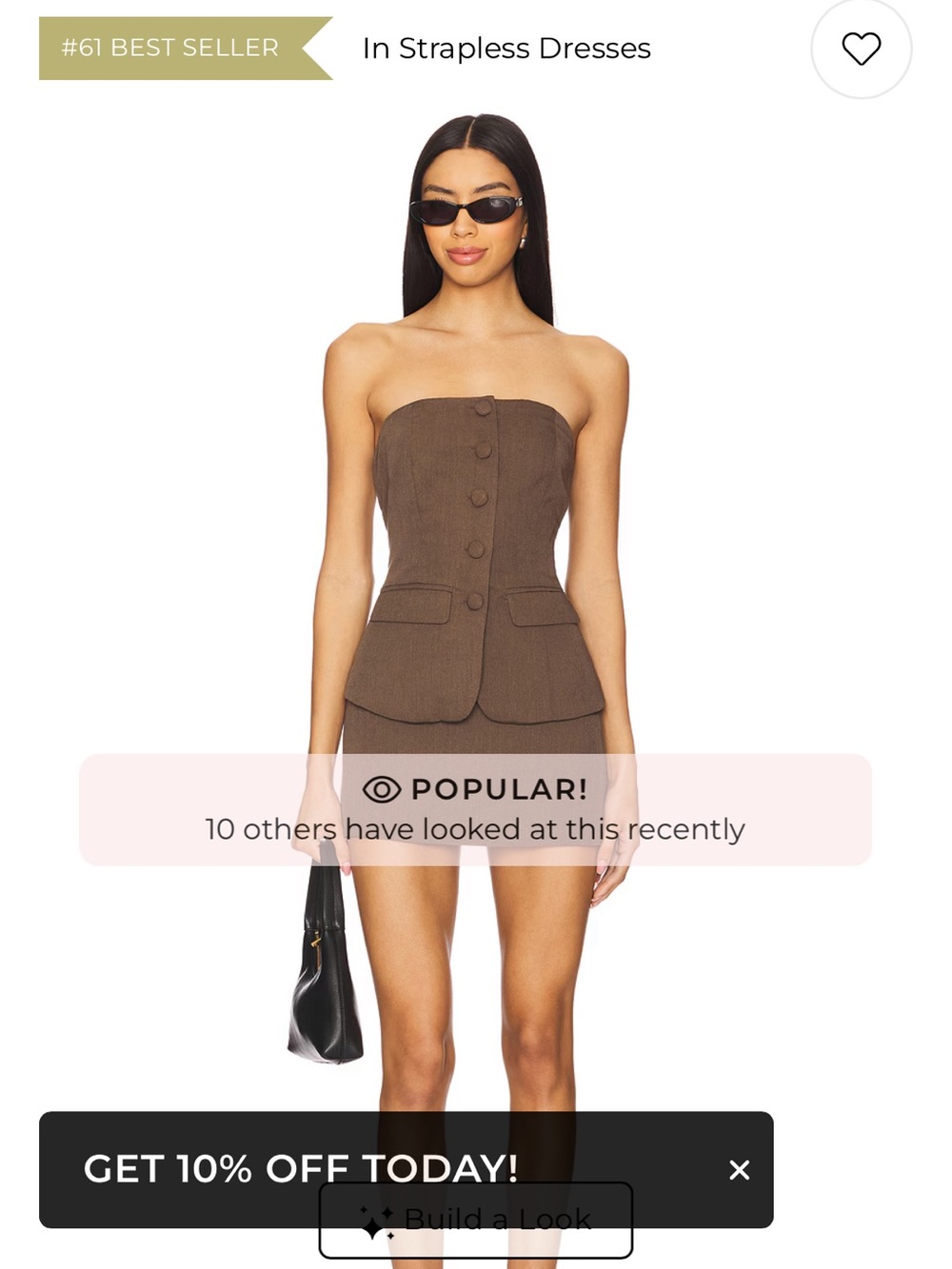 Strapless Brown Button-Front Blouse
